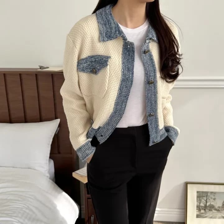 chic 한 부서 가을 겨울 레트로 패치워크 배색 연령 감소 작은 샤넬 스타일 패션 오픈 가디건 니트 스웨터 작은 외투 이미지 3