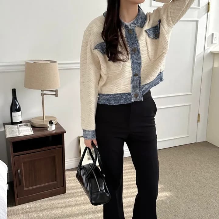 chic 한 부서 가을 겨울 레트로 패치워크 배색 연령 감소 작은 샤넬 스타일 패션 오픈 가디건 니트 스웨터 작은 외투 상세 이미지 7