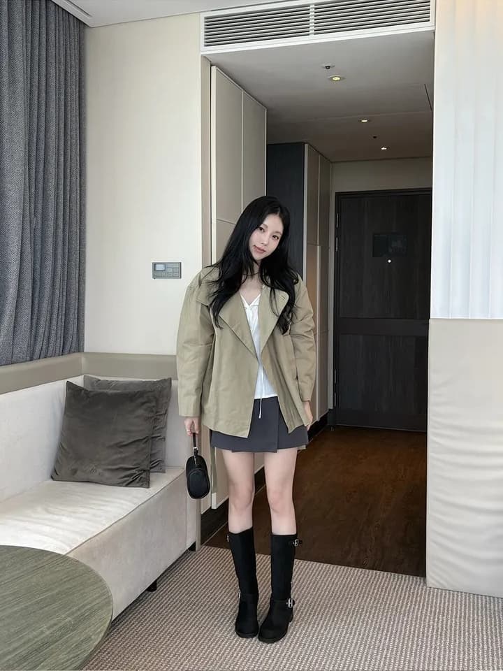 chic 한국 스타일 가을 미니멀리즘 고급 센스 영국식 바람 스탠드 칼라 루즈핏 레이스업 다용도 쇼트 스타일 재킷 재킷 상세 이미지 6