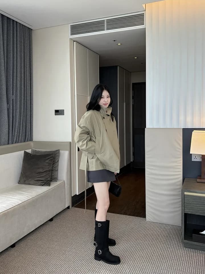 chic 한국 스타일 가을 미니멀리즘 고급 센스 영국식 바람 스탠드 칼라 루즈핏 레이스업 다용도 쇼트 스타일 재킷 재킷 상세 이미지 12