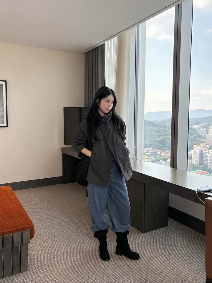 chic 한국 스타일 가을 미니멀리즘 고급 센스 영국식 바람 스탠드 칼라 루즈핏 레이스업 다용도 쇼트 스타일 재킷 재킷 상세 이미지 19