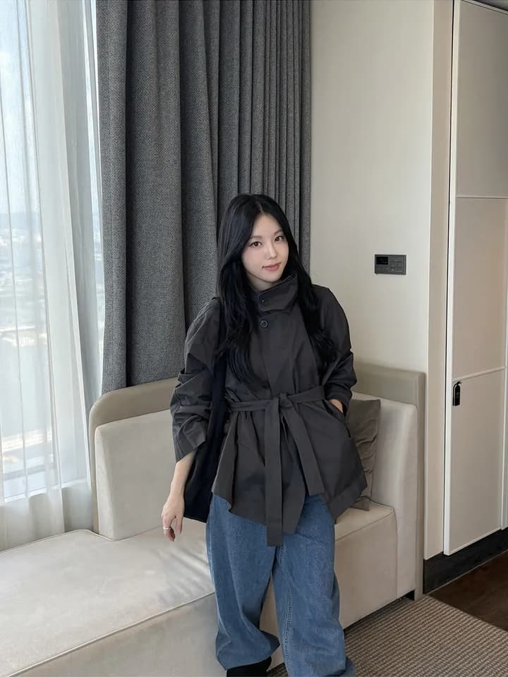 chic 한국 스타일 가을 미니멀리즘 고급 센스 영국식 바람 스탠드 칼라 루즈핏 레이스업 다용도 쇼트 스타일 재킷 재킷 상세 이미지 27