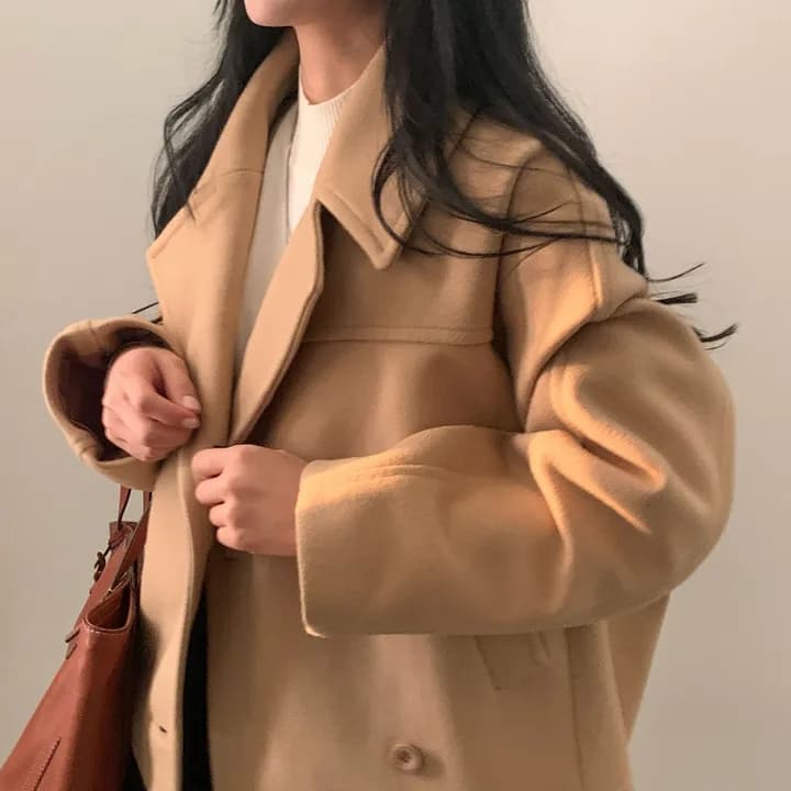 chic 한국 스타일 겨울 레트로 영국식 고급 센스 폴로 칼라 이중 버튼 쇼트 스타일 다용도 모직 재킷 재킷 상세 이미지 19