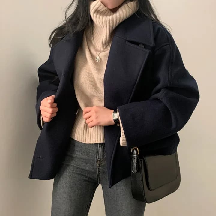 chic 한국 스타일 겨울 레트로 영국식 고급 센스 폴로 칼라 이중 버튼 쇼트 스타일 다용도 모직 재킷 재킷 상세 이미지 23