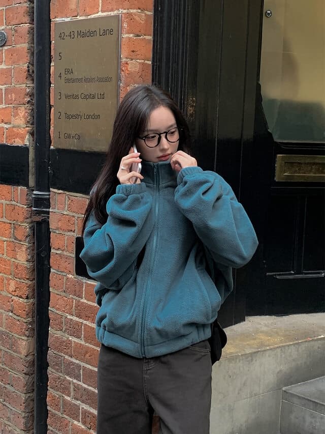 chic 한 부서 가을 겨울 느긋한 캐주얼 패션 스탠드 칼라 지퍼 다용도 보온 플리스 후드티 재킷 재킷 상세 이미지 8