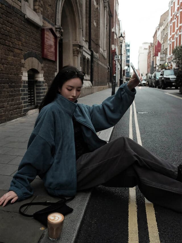 chic 한 부서 가을 겨울 느긋한 캐주얼 패션 스탠드 칼라 지퍼 다용도 보온 플리스 후드티 재킷 재킷 상세 이미지 15