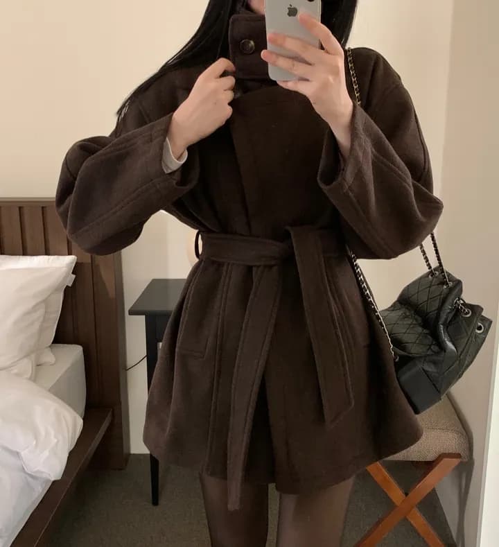 chic 한국 스타일 겨울 패션 레트로 터틀넥 영국식 레이스업 허리 수축 캐주얼 모직 바람막이 외투 상세 이미지 20