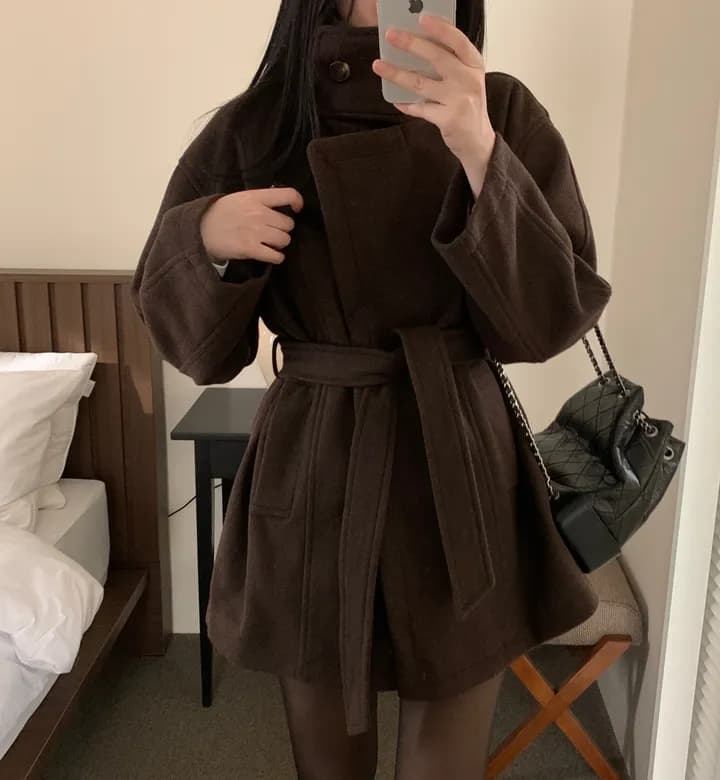 chic 한국 스타일 겨울 패션 레트로 터틀넥 영국식 레이스업 허리 수축 캐주얼 모직 바람막이 외투 상세 이미지 21