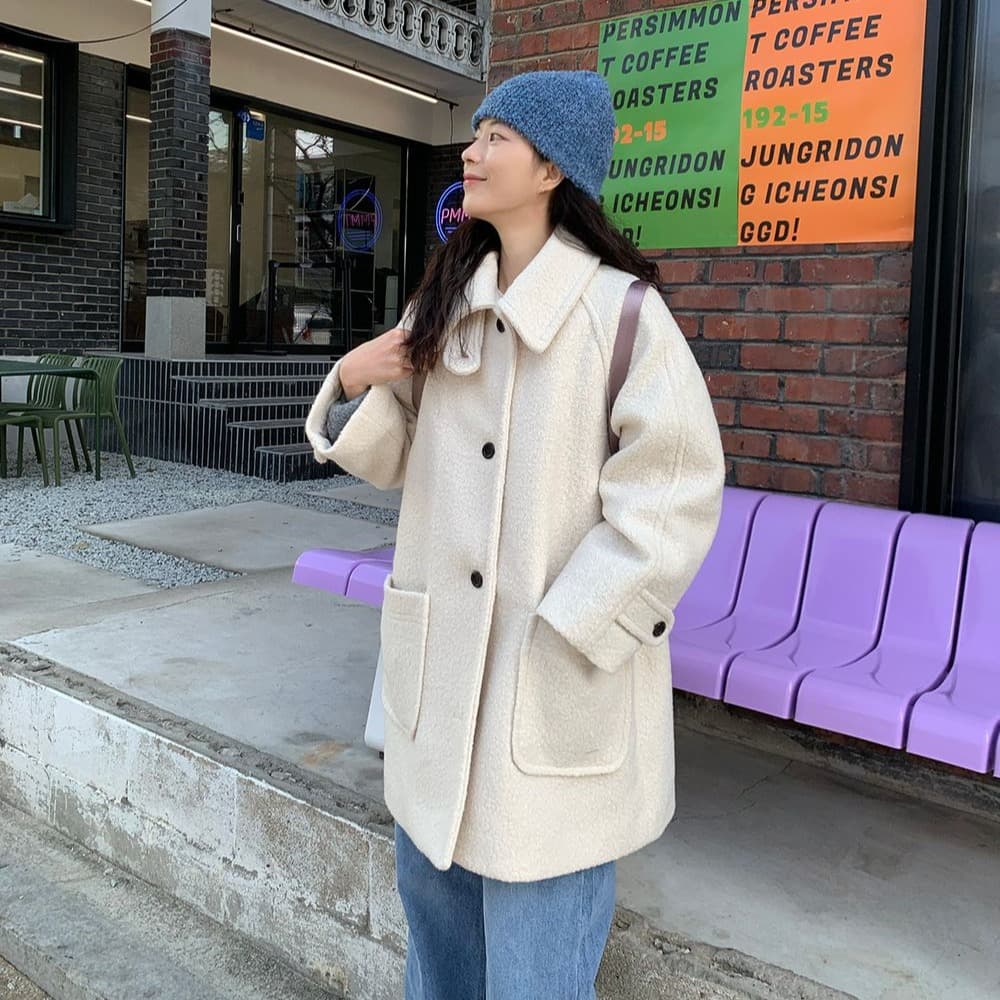 chic 한 부서 겨울 부드러운 패션 스탠드 칼라 보온 솜을 넣은 두꺼운 서클 뭐라구? 모직 바람막이 외투 이미지 2