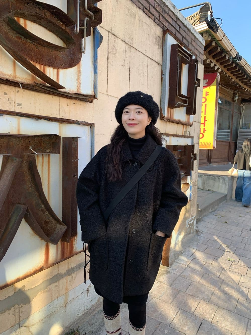 chic 한 부서 겨울 부드러운 패션 스탠드 칼라 보온 솜을 넣은 두꺼운 서클 뭐라구? 모직 바람막이 외투 상세 이미지 18