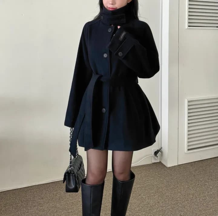 chic 한국 겨울 프랑스식 품격 터틀넥 보온 싱글 줄 버튼 레이스업 허리 수축 루즈핏 모직 외투 상세 이미지 16