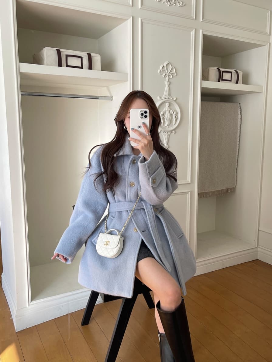 chic 한 부서 부드러운 품격 프랑스식 달콤함 고급 센스 Chic 폴로 칼라 두꺼운 모직 코트 재킷 상세 이미지 1