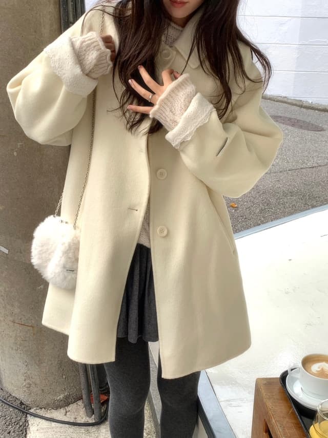 chic 한 부서 겨울 부드러운 달콤함 연령 감소 품격 레이스 디자인 센스 루즈핏 다용도 모직 외투 상세 이미지 5