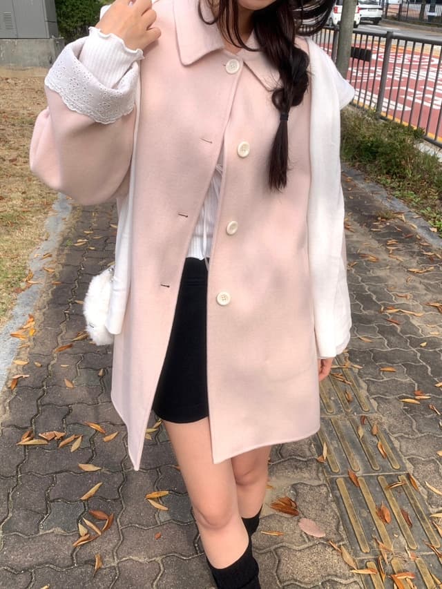 chic 한 부서 겨울 부드러운 달콤함 연령 감소 품격 레이스 디자인 센스 루즈핏 다용도 모직 외투 상세 이미지 19