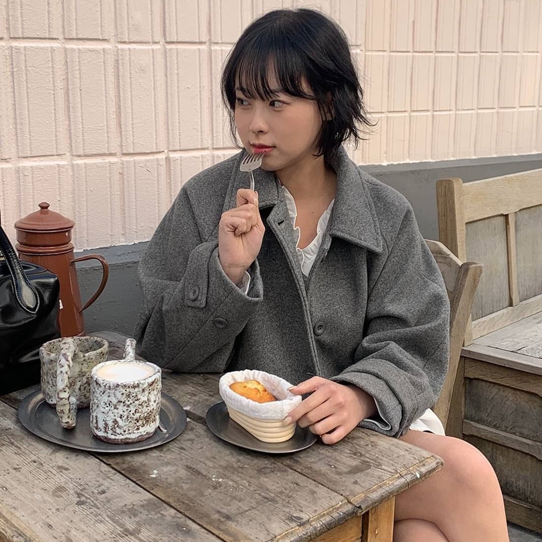 chic 한 부서 겨울 레트로 부드러운 연령 감소 폴로 칼라 싱글 줄 버튼 느긋한 다용도 모직 쇼트 스타일 재킷 재킷 이미지 3