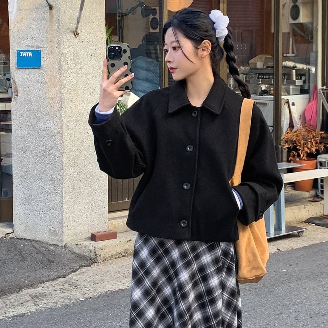 chic 한 부서 겨울 레트로 부드러운 연령 감소 폴로 칼라 싱글 줄 버튼 느긋한 다용도 모직 쇼트 스타일 재킷 재킷 이미지 4