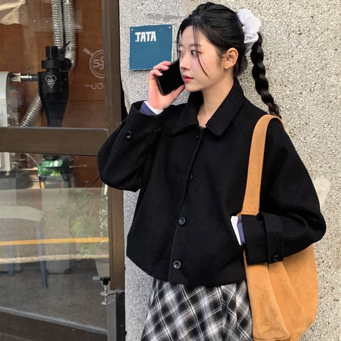 chic 한 부서 겨울 레트로 부드러운 연령 감소 폴로 칼라 싱글 줄 버튼 느긋한 다용도 모직 쇼트 스타일 재킷 재킷 이미지 2