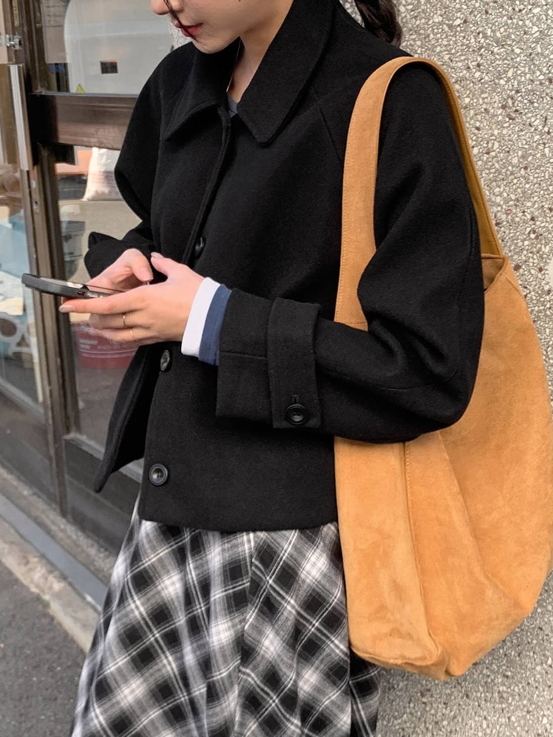 chic 한 부서 겨울 레트로 부드러운 연령 감소 폴로 칼라 싱글 줄 버튼 느긋한 다용도 모직 쇼트 스타일 재킷 재킷 상세 이미지 1