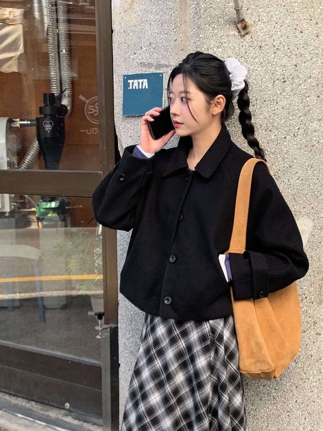 chic 한 부서 겨울 레트로 부드러운 연령 감소 폴로 칼라 싱글 줄 버튼 느긋한 다용도 모직 쇼트 스타일 재킷 재킷 상세 이미지 2