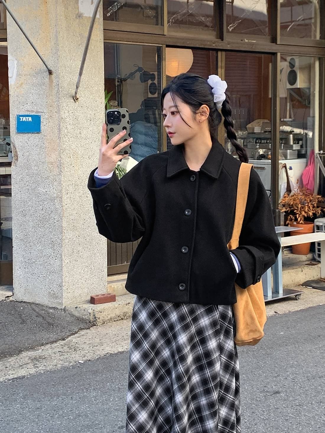 chic 한 부서 겨울 레트로 부드러운 연령 감소 폴로 칼라 싱글 줄 버튼 느긋한 다용도 모직 쇼트 스타일 재킷 재킷 상세 이미지 7