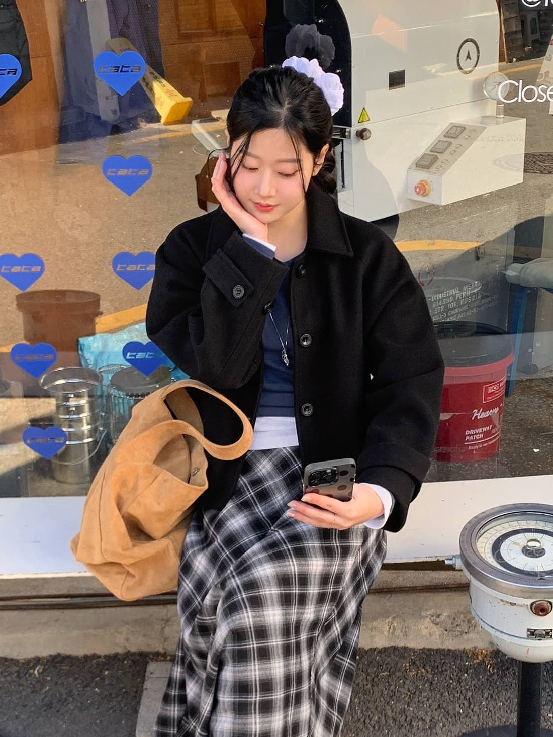 chic 한 부서 겨울 레트로 부드러운 연령 감소 폴로 칼라 싱글 줄 버튼 느긋한 다용도 모직 쇼트 스타일 재킷 재킷 상세 이미지 9