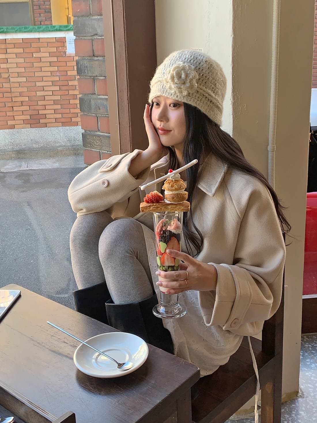 chic 한 부서 겨울 레트로 부드러운 연령 감소 폴로 칼라 싱글 줄 버튼 느긋한 다용도 모직 쇼트 스타일 재킷 재킷 상세 이미지 14