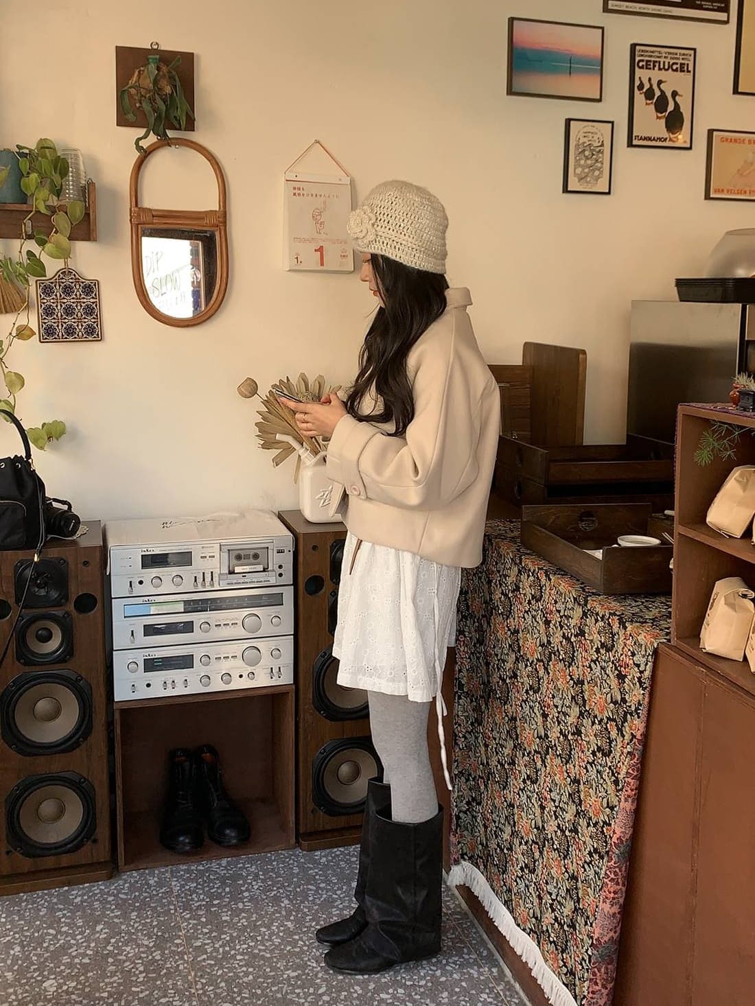 chic 한 부서 겨울 레트로 부드러운 연령 감소 폴로 칼라 싱글 줄 버튼 느긋한 다용도 모직 쇼트 스타일 재킷 재킷 상세 이미지 17