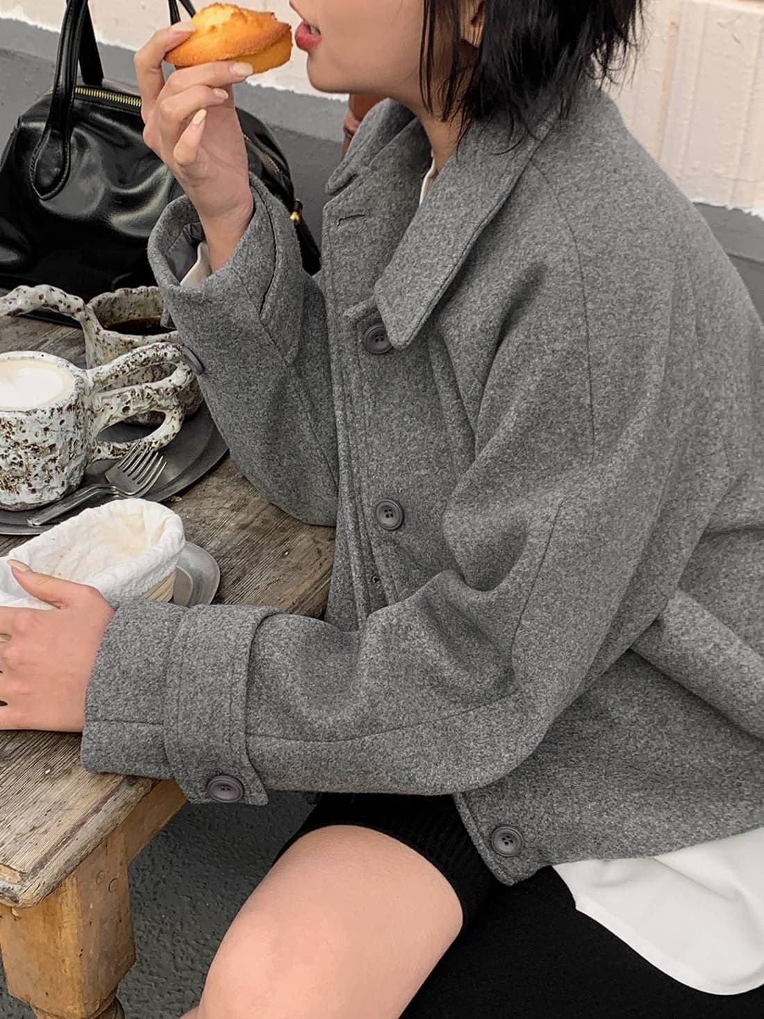 chic 한 부서 겨울 레트로 부드러운 연령 감소 폴로 칼라 싱글 줄 버튼 느긋한 다용도 모직 쇼트 스타일 재킷 재킷 상세 이미지 22