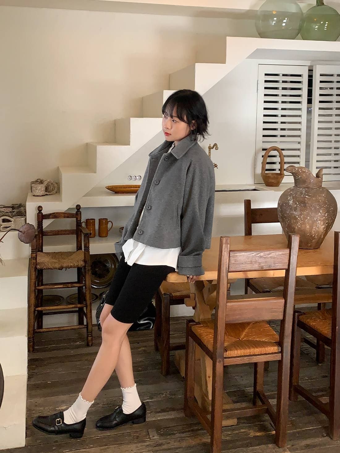 chic 한 부서 겨울 레트로 부드러운 연령 감소 폴로 칼라 싱글 줄 버튼 느긋한 다용도 모직 쇼트 스타일 재킷 재킷 상세 이미지 23