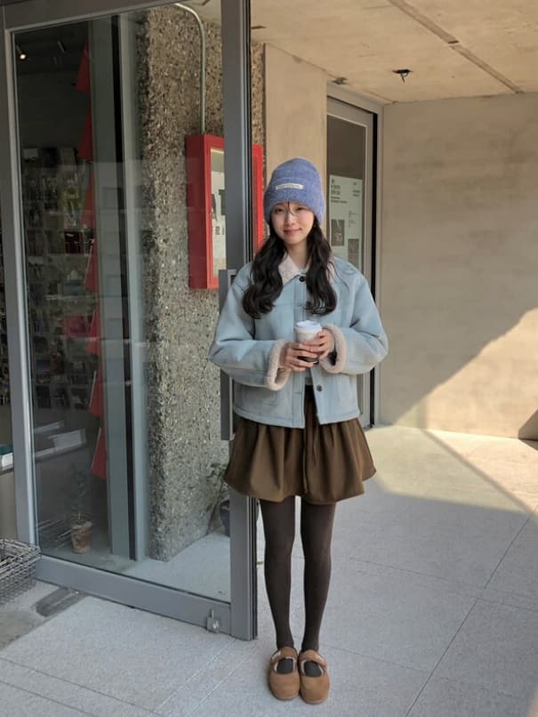 chic 한 부서 겨울 부드러운 다용도 스웨이드 원단 폴로 칼라 양털 쇼트 스타일 보온 피모 하나 재킷 재킷 상세 이미지 5