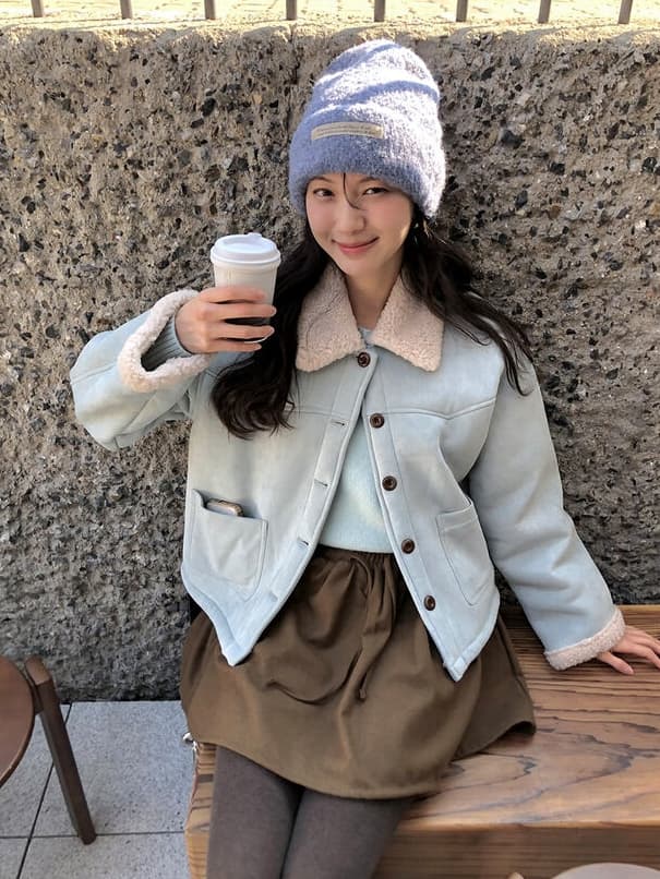 chic 한 부서 겨울 부드러운 다용도 스웨이드 원단 폴로 칼라 양털 쇼트 스타일 보온 피모 하나 재킷 재킷 상세 이미지 12