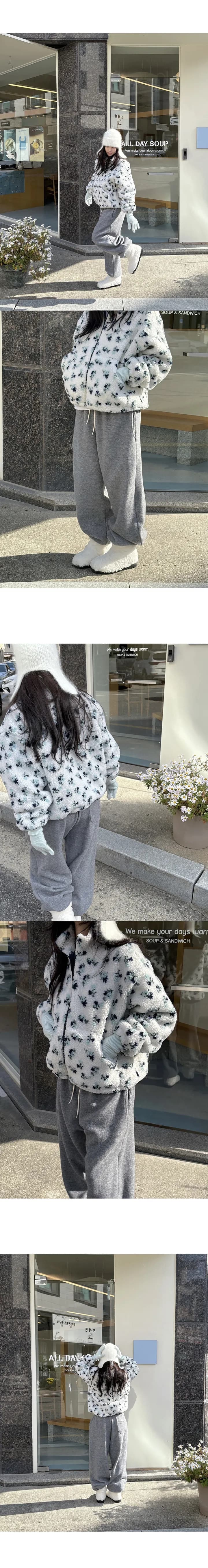 chic 한국 스타일 겨울 패션 연령 감소 꽃무늬 솜을 넣은 레트로 양털 루즈핏 다용도 후드티 재킷 재킷 상세 이미지 1