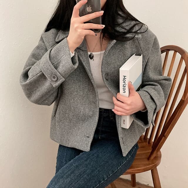 chic 한 부서 겨울 레트로 부드러운 연령 감소 폴로 칼라 싱글 줄 버튼 느긋한 다용도 모직 쇼트 스타일 재킷 재킷