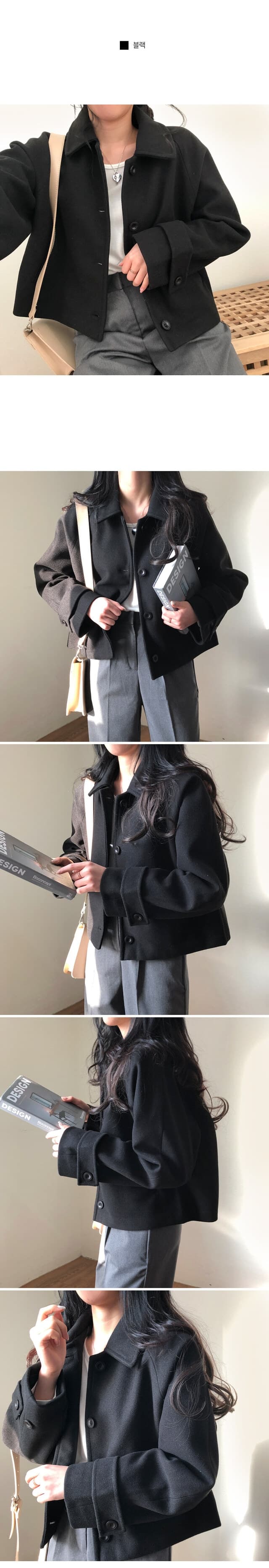 chic 한 부서 겨울 레트로 부드러운 연령 감소 폴로 칼라 싱글 줄 버튼 느긋한 다용도 모직 쇼트 스타일 재킷 재킷 상세 이미지 4