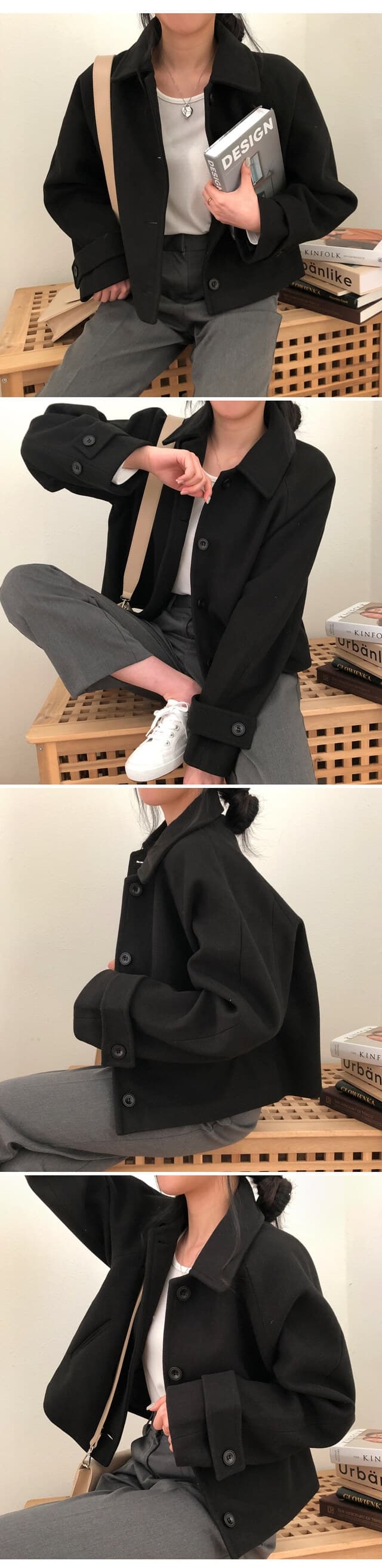 chic 한 부서 겨울 레트로 부드러운 연령 감소 폴로 칼라 싱글 줄 버튼 느긋한 다용도 모직 쇼트 스타일 재킷 재킷 상세 이미지 5