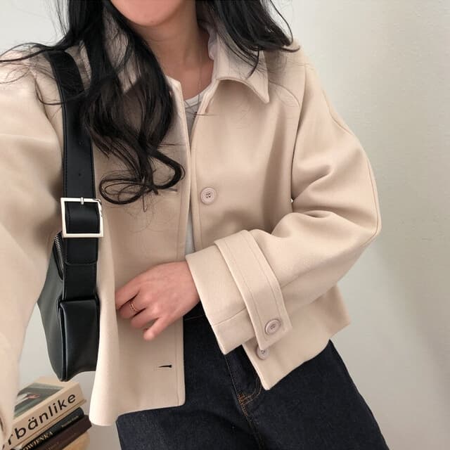 chic 한 부서 겨울 레트로 부드러운 연령 감소 폴로 칼라 싱글 줄 버튼 느긋한 다용도 모직 쇼트 스타일 재킷 재킷 이미지 2