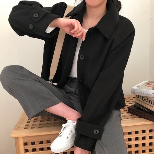 chic 한 부서 겨울 레트로 부드러운 연령 감소 폴로 칼라 싱글 줄 버튼 느긋한 다용도 모직 쇼트 스타일 재킷 재킷 이미지 3