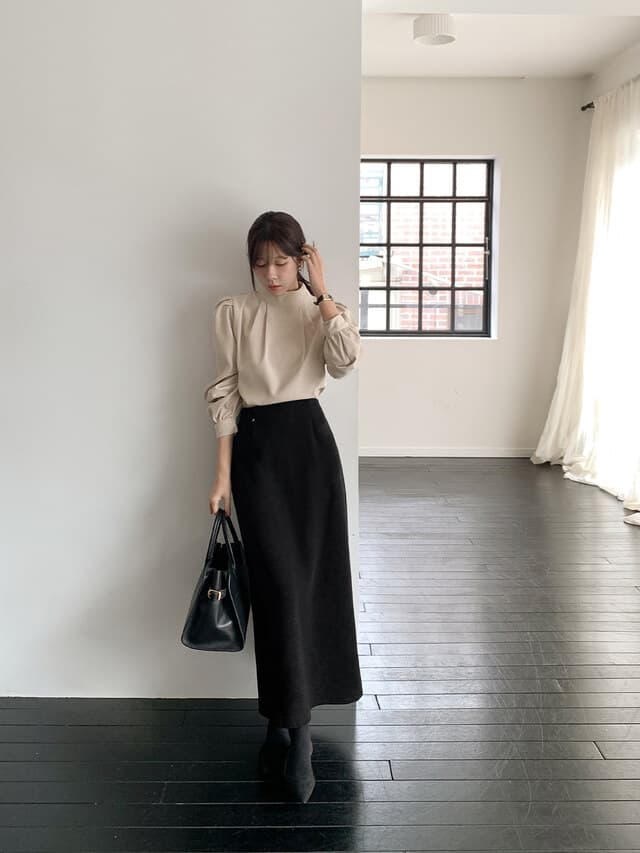 chic 한 부서 부드러운 프랑스식 우아함 품격 스탠드 칼라 작은 대중 주름 장식 디자인 센스 다용도 긴팔 셔츠 맨위 상세 이미지 10