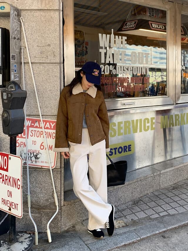 chic 한 부서 겨울 부드러운 패션 스웨이드 원단 폴로 칼라 양털 쇼트 스타일 피모 하나 재킷 재킷 상세 이미지 2