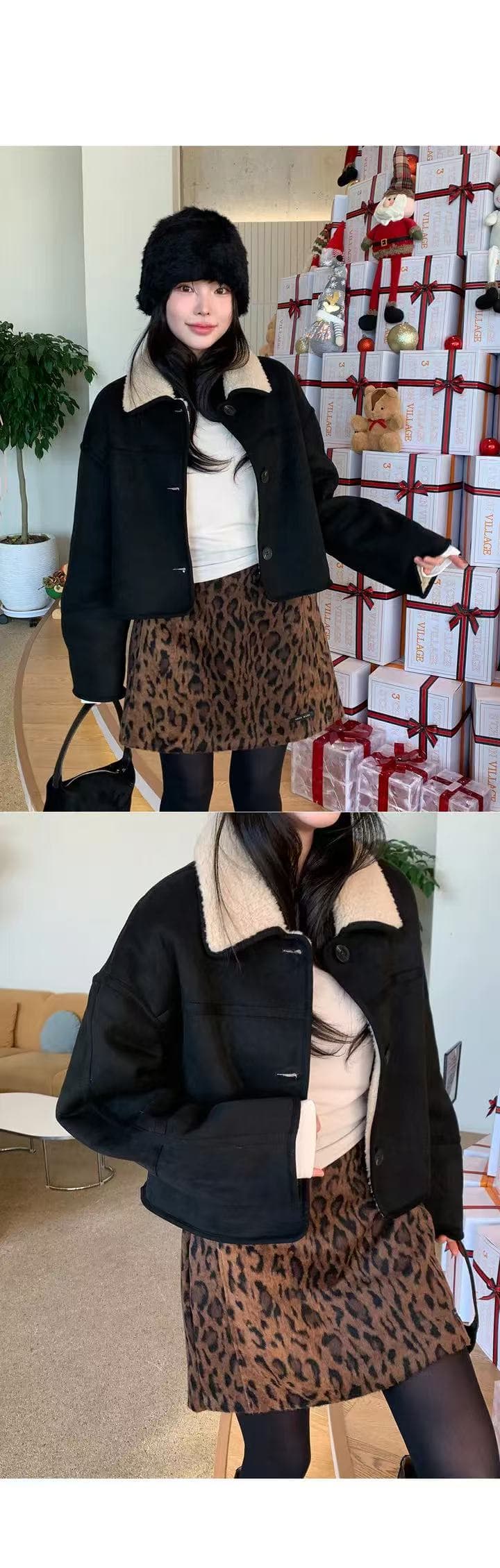 chic 한국 스타일 겨울 레트로 아름다움 라드. 패션 폴로 칼라 싱글 줄 버튼 양털 쇼트 스타일 피모 하나 재킷 상세 이미지 11