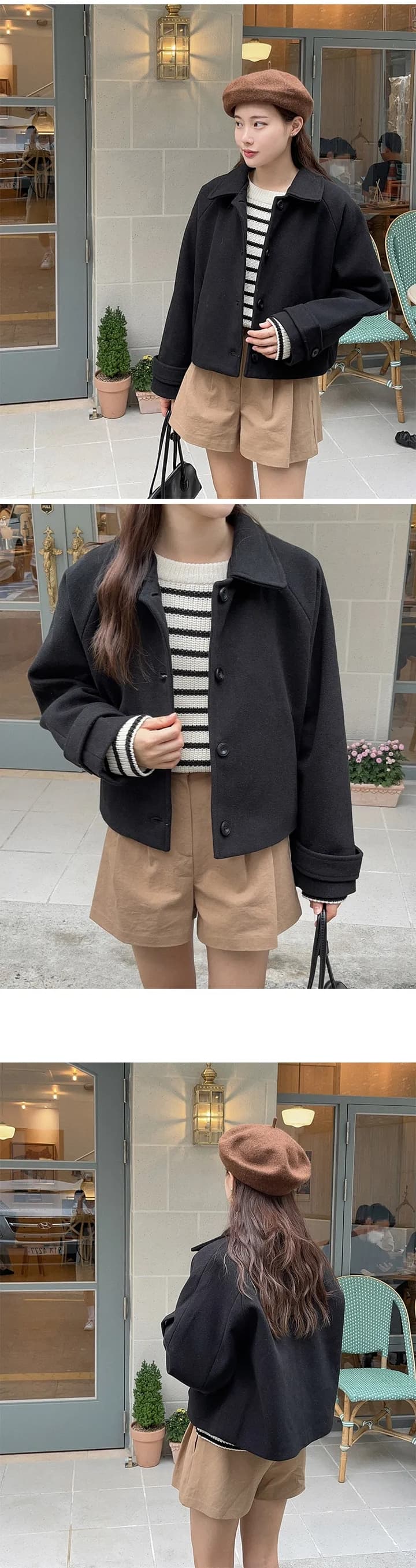chic 한 부서 겨울 레트로 부드러운 연령 감소 폴로 칼라 싱글 줄 버튼 느긋한 다용도 모직 쇼트 스타일 재킷 재킷 상세 이미지 9
