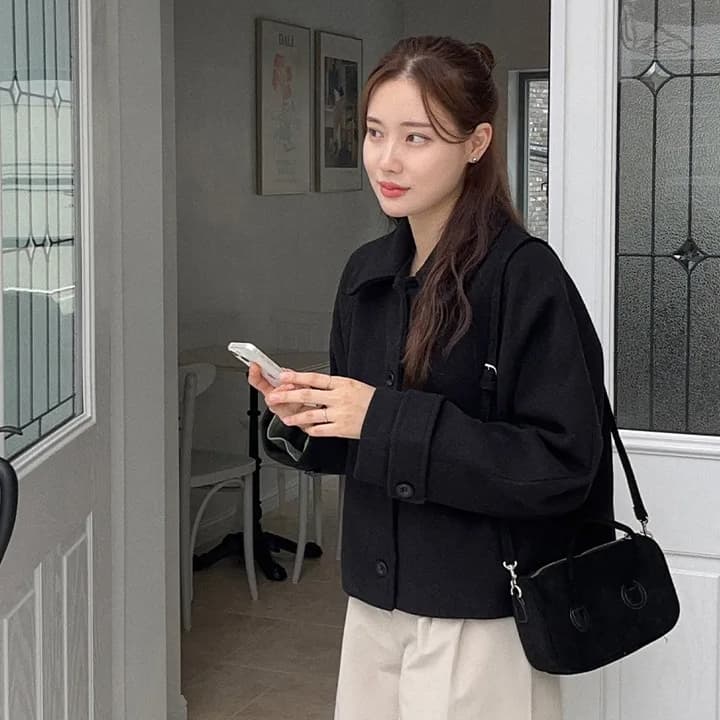 chic 한 부서 겨울 레트로 부드러운 연령 감소 폴로 칼라 싱글 줄 버튼 느긋한 다용도 모직 쇼트 스타일 재킷 재킷 이미지 4