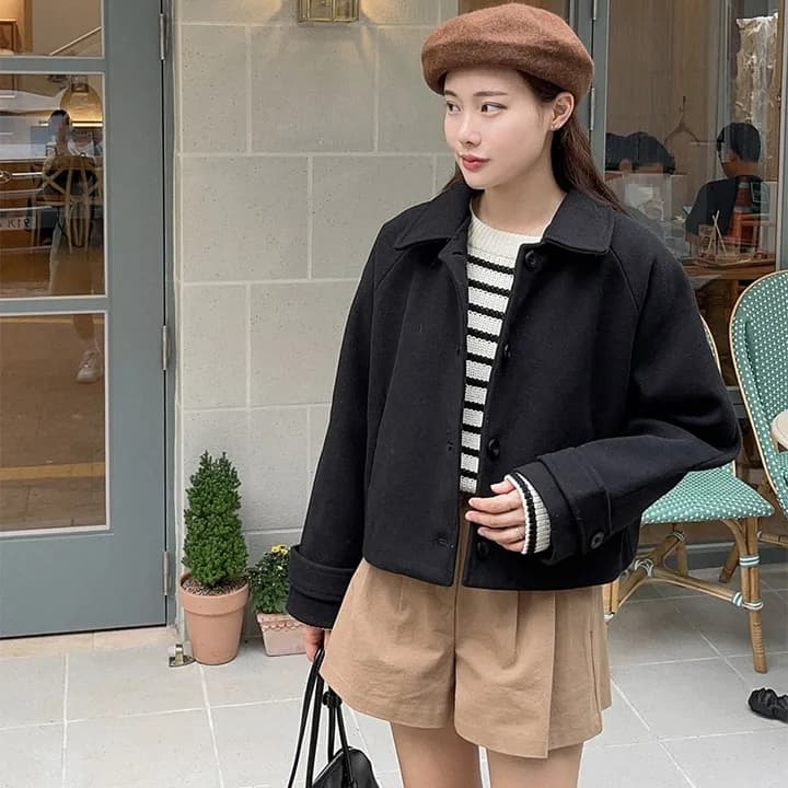 chic 한 부서 겨울 레트로 부드러운 연령 감소 폴로 칼라 싱글 줄 버튼 느긋한 다용도 모직 쇼트 스타일 재킷 재킷 이미지 2