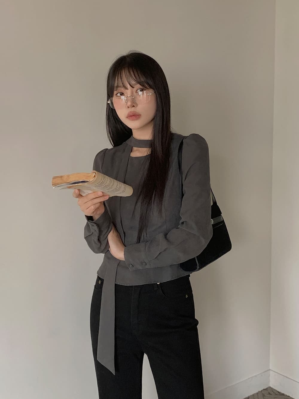 한 부서 봄 프랑스식 품격 리본 나비 매듭 거품 소매 우아함 작은 대중 몸매 가꾸기 다용도 셔츠 맨위 상세 이미지 6