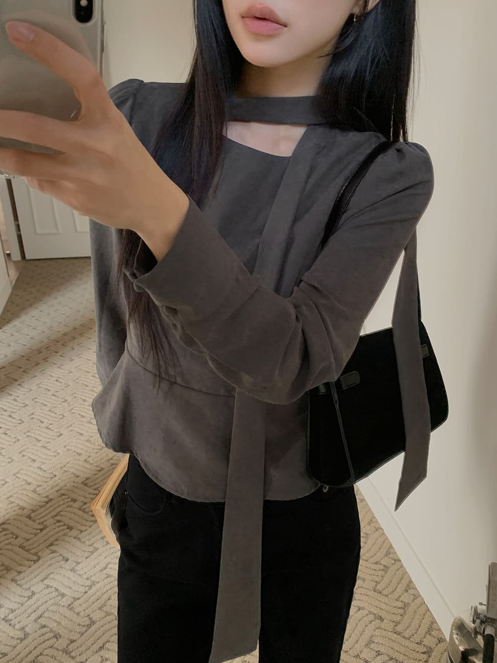 한 부서 봄 프랑스식 품격 리본 나비 매듭 거품 소매 우아함 작은 대중 몸매 가꾸기 다용도 셔츠 맨위 상세 이미지 12