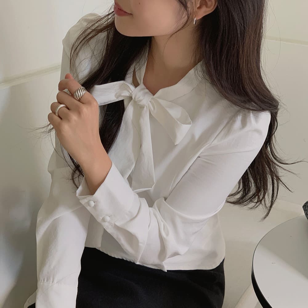 한 부서 봄 프랑스식 품격 리본 나비 매듭 거품 소매 우아함 작은 대중 몸매 가꾸기 다용도 셔츠 맨위 이미지 3