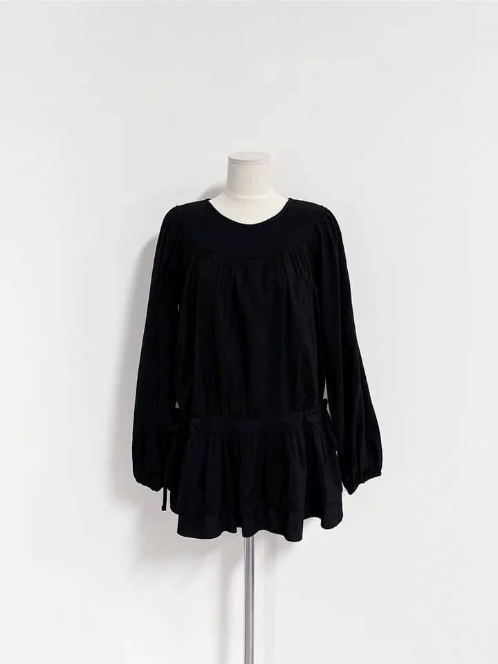 chic 한 부서 프랑스식 달콤함 부드러운 라운드 수신 Pleat 펌프 로프 허리 수축 작은 키 긴팔 미니 스커트 드레스 상세 이미지 20