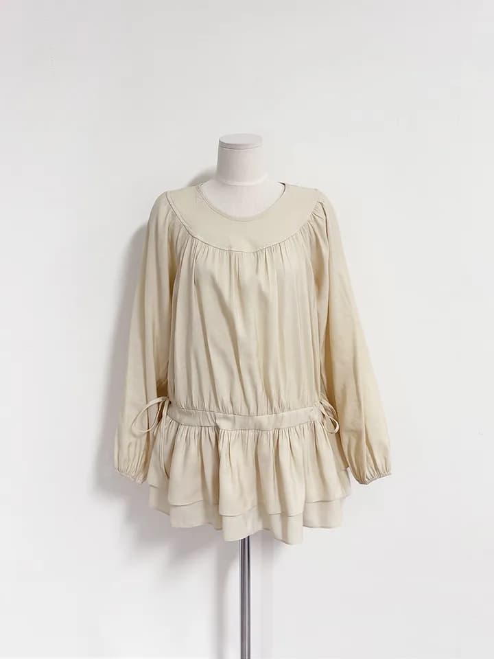 chic 한 부서 프랑스식 달콤함 부드러운 라운드 수신 Pleat 펌프 로프 허리 수축 작은 키 긴팔 미니 스커트 드레스 상세 이미지 21