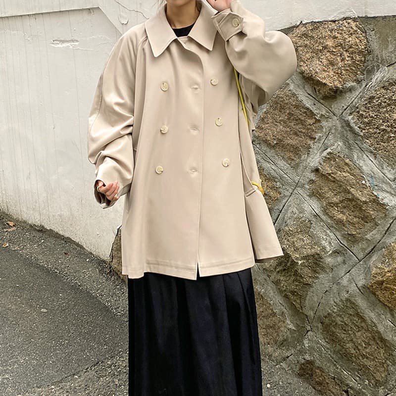 chic 한국 가을 영국식 패션 품격 작은 대중 이중 버튼 루즈핏 재킷 재킷 이미지 4