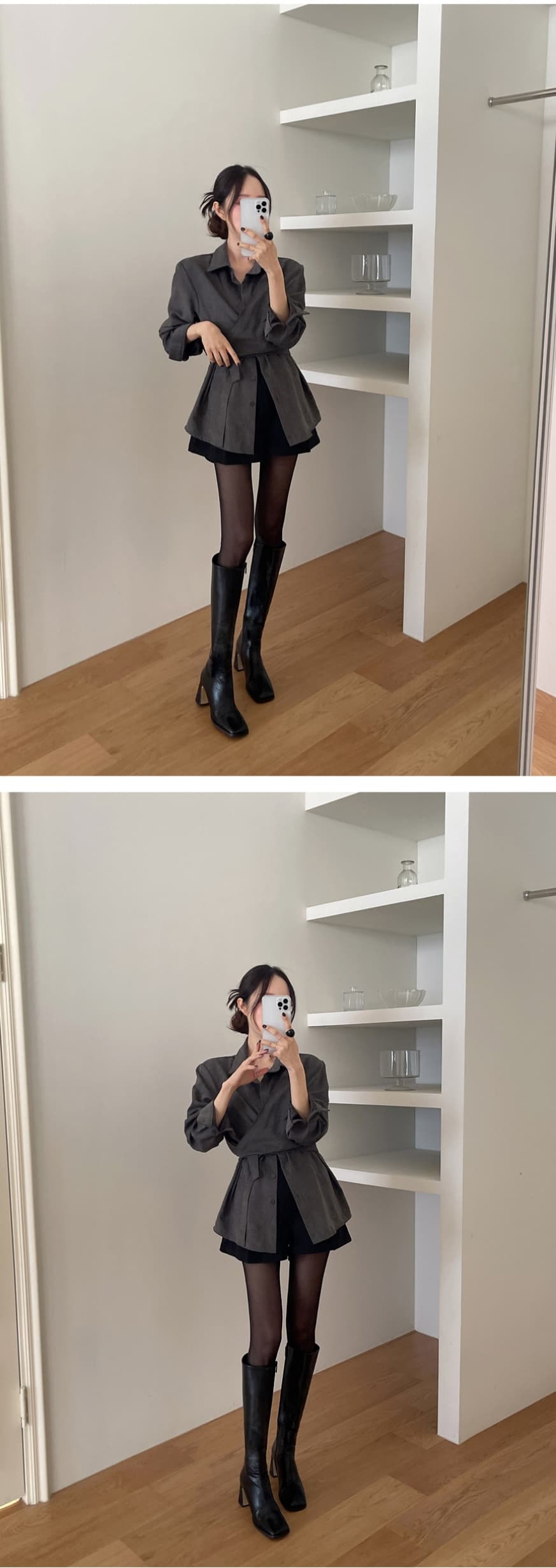 chic 한국 가을 새로운 레트로 품격 작은 대중 십자가 스트랩 페이크 레이어드 패션 다용도 셔츠 맨위 상세 이미지 4